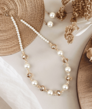 Blissling Luxe Crystal Pearl Necklace Set
